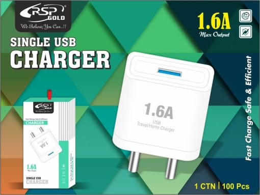 Rsp gold.  1.6 amp.  One. Usb. Fast charger [V8]