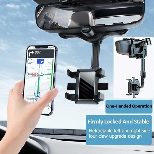 DriveEase Multifunctional Car Mirror Mobile Holder – Versatile Rear View Mirror Mount for Vlogging & Navigation