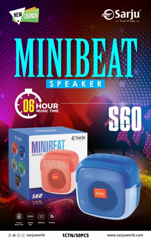 S-60 MiniBeat Speaker – Compact Wireless Bluetooth Speaker with Powerful Sound