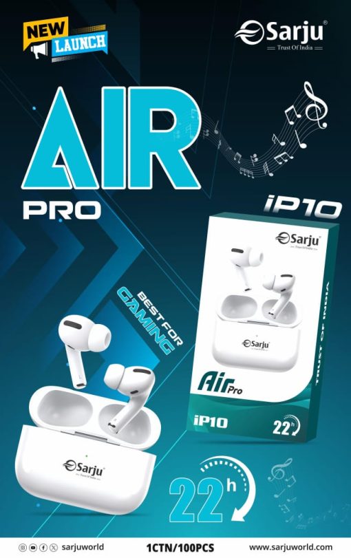 [P10 Air Pro TWS] – 22Hrs Music Playtime Wireless Earbuds with Premium Sound