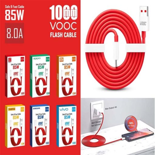 85W 8.0A Flash VOOC Fast Charging Cable (Red) – [Pack of 5]