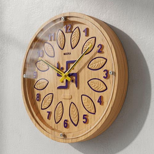 Buy Swastik Engraving Rajwadi Premium Wooden Wall Clock – Wholesale (10x10 Inch)
