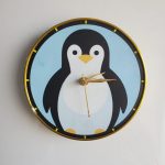 Baby Penguin UV Printed Wooden Wall Clock With Golden Frame 6.5 Inch (P0004)