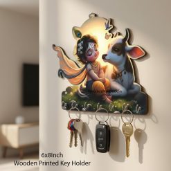 [KK0004] Krishna Wooden Printed Key Holder | Size 6x8inch