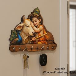 [KK0005] Krishna Wooden Printed Key Holder | Size 6x8inch