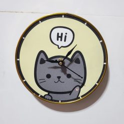 Kitty UV Printed Wooden Wall Clock With Golden Frame 6.5 Inch (P0001)