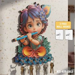 [KK0001] Krishna Wooden Printed Key Holder | Size 6x8inch