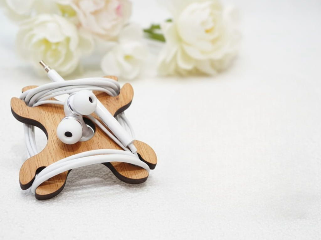 Wooden Earphone Organizer Holder | Cable Winder | Portable Cord Management Stand | Cute Design
