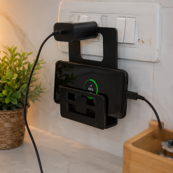 Samrajya Wall Mount Mobile Holder with Charging Stand – Black MDF